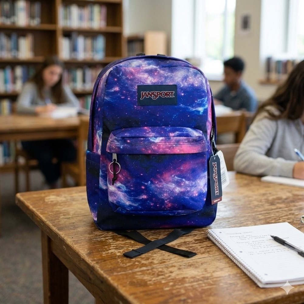 JanSport SuperBreak Backpack Unisex Large Purple Galaxy  Nebula Print